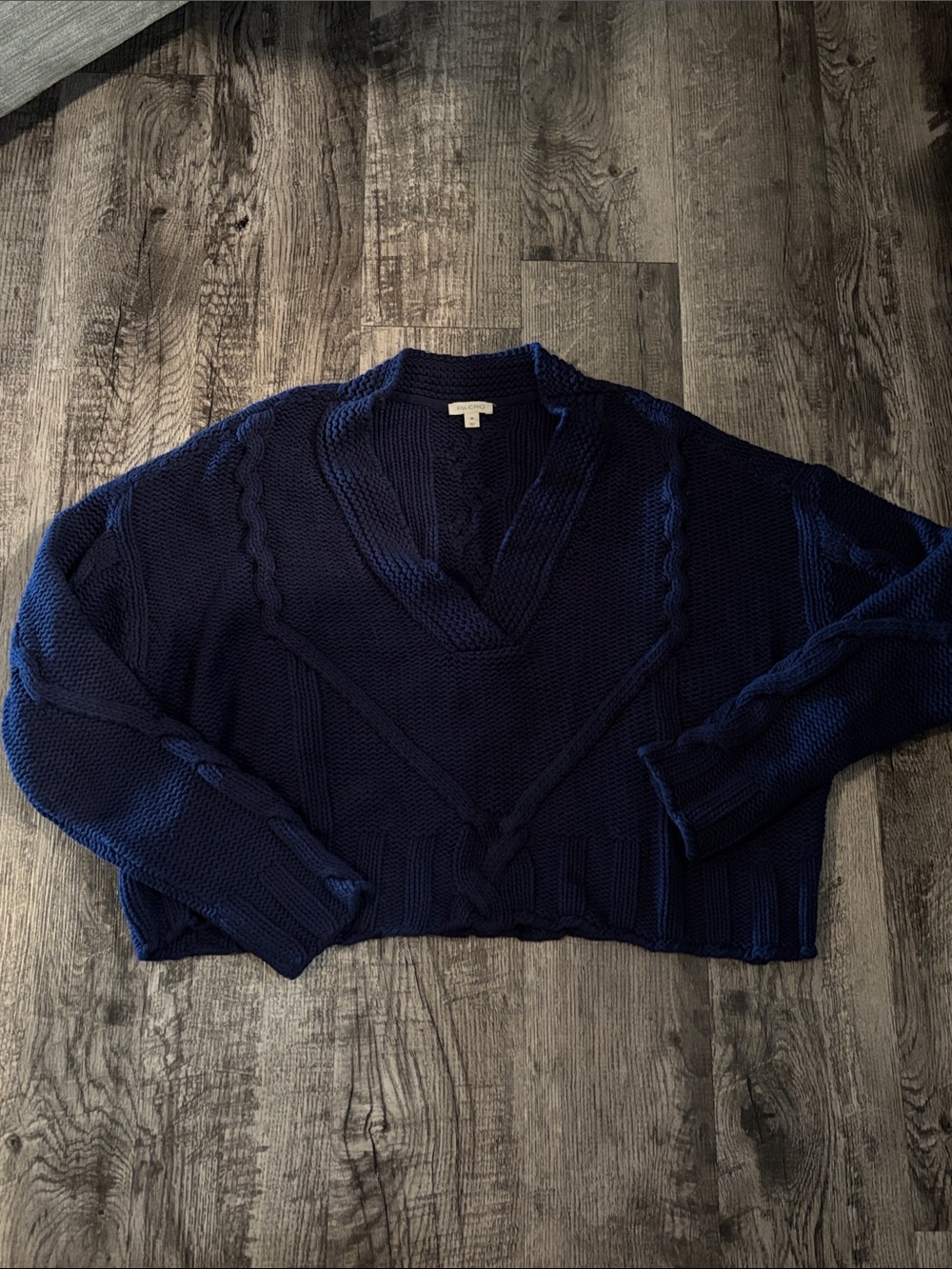 Pilcro V-Neck Cable Knit Sweater - Blue - Size Medium